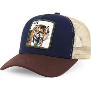 imageTrendy Apparel Shop 5 Panel Animal Design Square Embroidered Trucker CapNavy Khaki 5