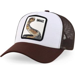 imageTrendy Apparel Shop 5 Panel Animal Design Square Embroidered Trucker CapWhite Brown