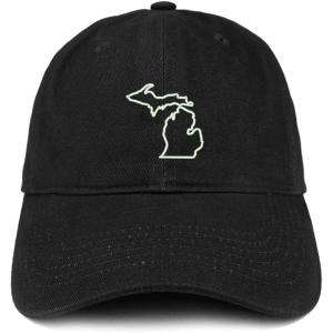 imageTrendy Apparel Shop Michigan State Outline State Embroidered Cotton Dad HatBlack