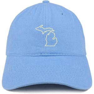 imageTrendy Apparel Shop Michigan State Outline State Embroidered Cotton Dad HatCarolina Blue
