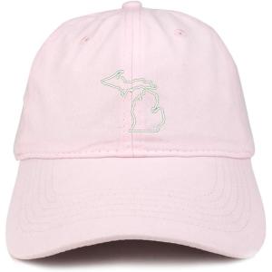 imageTrendy Apparel Shop Michigan State Outline State Embroidered Cotton Dad HatLtpink