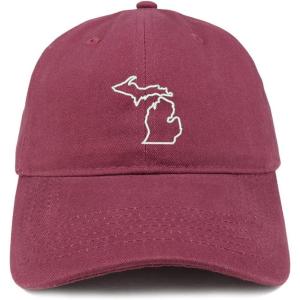imageTrendy Apparel Shop Michigan State Outline State Embroidered Cotton Dad HatMaroon