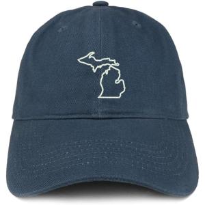 imageTrendy Apparel Shop Michigan State Outline State Embroidered Cotton Dad HatNavy