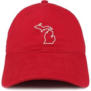 imageTrendy Apparel Shop Michigan State Outline State Embroidered Cotton Dad HatRed