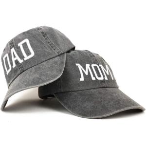 imageTrendy Apparel Shop Capital Mom and Dad Pigment Dyed Couple 2 Pc Cap SetBlack Black
