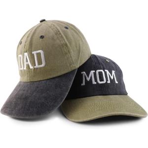 imageTrendy Apparel Shop Capital Mom and Dad Pigment Dyed Couple 2 Pc Cap SetBlack Khaki Khaki Black