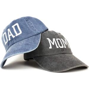 imageTrendy Apparel Shop Capital Mom and Dad Pigment Dyed Couple 2 Pc Cap SetBlack Navy