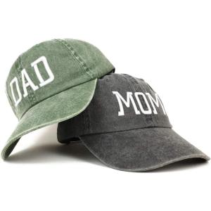 imageTrendy Apparel Shop Capital Mom and Dad Pigment Dyed Couple 2 Pc Cap SetBlack Olive
