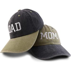 imageTrendy Apparel Shop Capital Mom and Dad Pigment Dyed Couple 2 Pc Cap SetKhaki Black Black Khaki