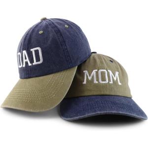 imageTrendy Apparel Shop Capital Mom and Dad Pigment Dyed Couple 2 Pc Cap SetKhaki Navy Navy Khaki