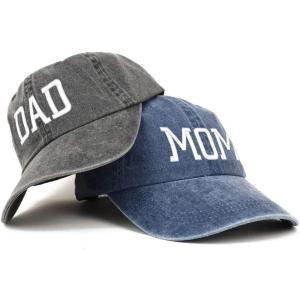 imageTrendy Apparel Shop Capital Mom and Dad Pigment Dyed Couple 2 Pc Cap SetNavy Black