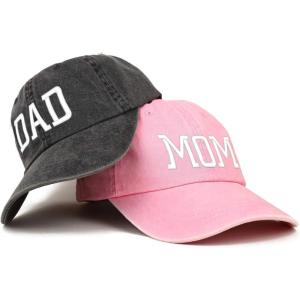 imageTrendy Apparel Shop Capital Mom and Dad Pigment Dyed Couple 2 Pc Cap SetPink Black