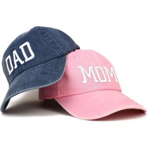 imageTrendy Apparel Shop Capital Mom and Dad Pigment Dyed Couple 2 Pc Cap SetPink Navy
