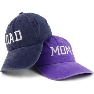 imageTrendy Apparel Shop Capital Mom and Dad Pigment Dyed Couple 2 Pc Cap SetPurple Navy