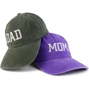 imageTrendy Apparel Shop Capital Mom and Dad Pigment Dyed Couple 2 Pc Cap SetPurple Olive