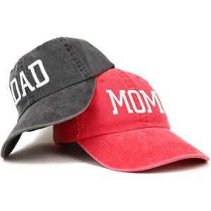 imageTrendy Apparel Shop Capital Mom and Dad Pigment Dyed Couple 2 Pc Cap SetRed Black