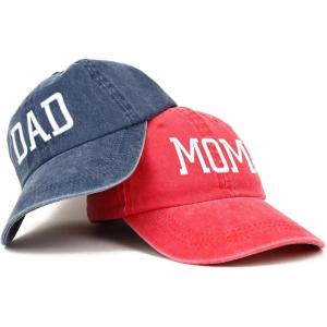 imageTrendy Apparel Shop Capital Mom and Dad Pigment Dyed Couple 2 Pc Cap SetRed Navy