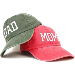 imageTrendy Apparel Shop Capital Mom and Dad Pigment Dyed Couple 2 Pc Cap SetRed Olive