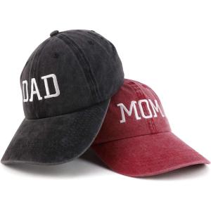 imageTrendy Apparel Shop Capital Mom and Dad Pigment Dyed Couple 2 Pc Cap SetWine Black
