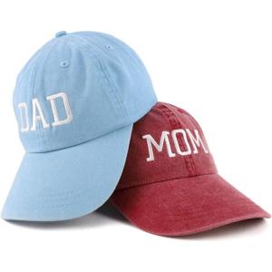 imageTrendy Apparel Shop Capital Mom and Dad Pigment Dyed Couple 2 Pc Cap SetWine Light Blue