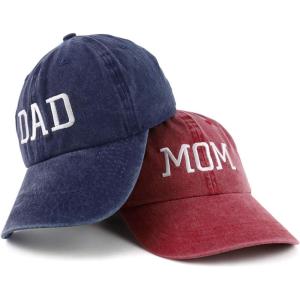 imageTrendy Apparel Shop Capital Mom and Dad Pigment Dyed Couple 2 Pc Cap SetWine Navy