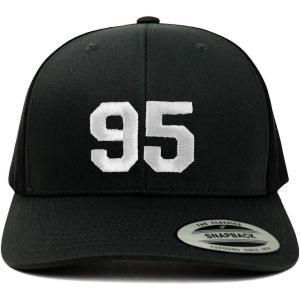 imageTrendy Apparel Shop Number 95 White Thread Embroidered Retro Trucker Mesh CapBlack