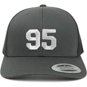 imageTrendy Apparel Shop Number 95 White Thread Embroidered Retro Trucker Mesh CapCharcoal