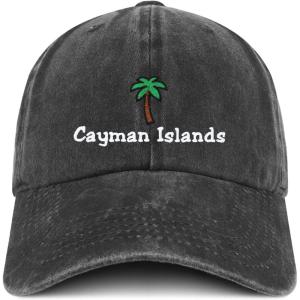 imageTrendy Apparel Shop Cayman Islands with Palm Tree Embroidered Pigment Dyed Cotton Baseball CapBlack