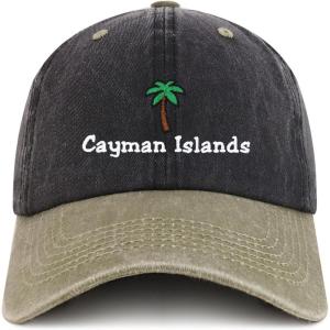 imageTrendy Apparel Shop Cayman Islands with Palm Tree Embroidered Pigment Dyed Cotton Baseball CapBlack Khaki
