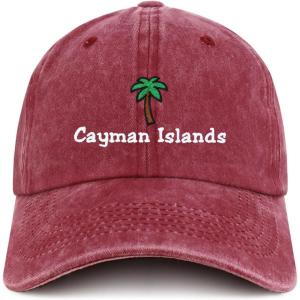 imageTrendy Apparel Shop Cayman Islands with Palm Tree Embroidered Pigment Dyed Cotton Baseball CapBurgundy
