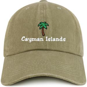 imageTrendy Apparel Shop Cayman Islands with Palm Tree Embroidered Pigment Dyed Cotton Baseball CapKhaki