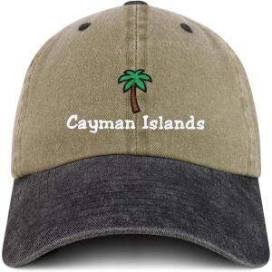 imageTrendy Apparel Shop Cayman Islands with Palm Tree Embroidered Pigment Dyed Cotton Baseball CapKhaki Black