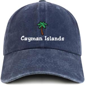 imageTrendy Apparel Shop Cayman Islands with Palm Tree Embroidered Pigment Dyed Cotton Baseball CapNavy