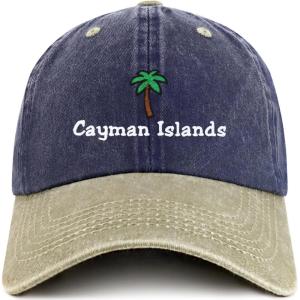 imageTrendy Apparel Shop Cayman Islands with Palm Tree Embroidered Pigment Dyed Cotton Baseball CapNavy Khaki