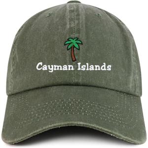 imageTrendy Apparel Shop Cayman Islands with Palm Tree Embroidered Pigment Dyed Cotton Baseball CapOlive