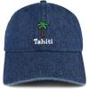 imageTrendy Apparel Shop Tahiti with Palm Tree Embroidered Cotton Denim Baseball CapDark Blue