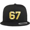 imageTrendy Apparel Shop Number 67 Gold Thread Embroidered Flat Bill 5 Panel Trucker CapBlack