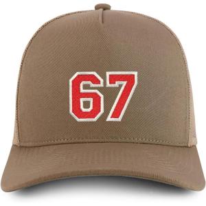 imageTrendy Apparel Shop Number 67 Varsity Font Embroidered 5 Panel Structured Snapback CapKhaki