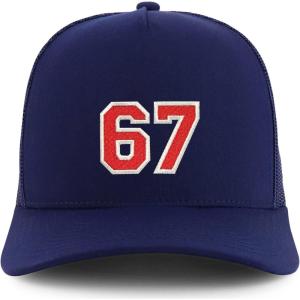 imageTrendy Apparel Shop Number 67 Varsity Font Embroidered 5 Panel Structured Snapback CapNavy