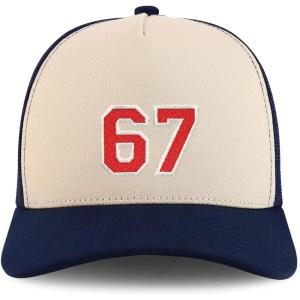 imageTrendy Apparel Shop Number 67 Varsity Font Embroidered 5 Panel Structured Snapback CapStone Navy