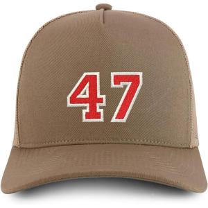 imageTrendy Apparel Shop Number 47 Varsity Font Embroidered 5 Panel Structured Snapback CapKhaki