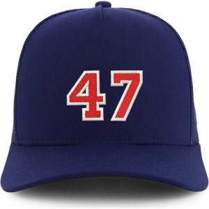 imageTrendy Apparel Shop Number 47 Varsity Font Embroidered 5 Panel Structured Snapback CapNavy