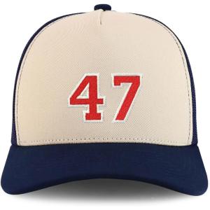 imageTrendy Apparel Shop Number 47 Varsity Font Embroidered 5 Panel Structured Snapback CapStone Navy