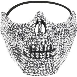 imageTrendy Apparel Shop Bling Rhinestone Skull Half Mask Costume Accessory  Silver