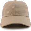 imageTrendy Apparel Shop Debossed Stars and Striped Trucker Mesh Back Baseball CapKhaki