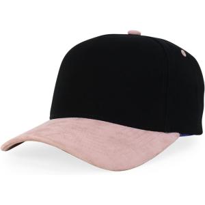 imageTrendy Apparel Shop 5 Panel Cotton and Suede Combo Snapback Baseball CapBlack Dark Pink