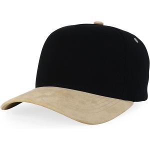 imageTrendy Apparel Shop 5 Panel Cotton and Suede Combo Snapback Baseball CapBlack Khaki