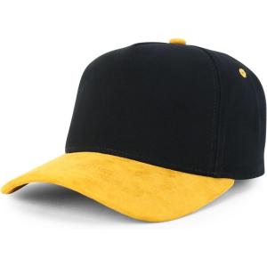 imageTrendy Apparel Shop 5 Panel Cotton and Suede Combo Snapback Baseball CapBlack Mustard