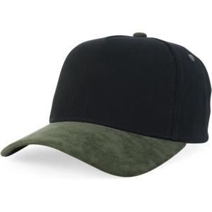imageTrendy Apparel Shop 5 Panel Cotton and Suede Combo Snapback Baseball CapBlack Olive