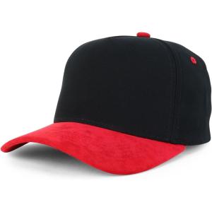 imageTrendy Apparel Shop 5 Panel Cotton and Suede Combo Snapback Baseball CapBlack Red